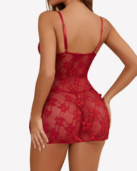 Sexy Floral Lace Mesh Side Slit Nightdress and Thong Set
