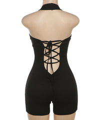 Sexy Deep V Knitted Solid Color Back Strap Hip-Lifting Jumpsuit
