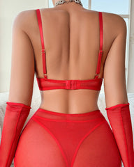 Sexy Metal Chain Suspender Heart Wire Ring Mesh See-through Pajama Set