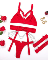 Sexy Metal Chain Binding Waist Seal Leg Ring Adjustment Three-Piece Set