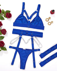 Sexy Metal Chain Binding Waist Seal Leg Ring Adjustment Three-Piece Set