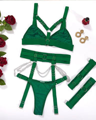 Sexy Metal Chain Binding Waist Seal Leg Ring Adjustment Three-Piece Set