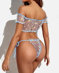 Sexy See-Through Mesh One Shoulder Strap Bra and Panty Pajama Set