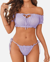 Sexy See-Through Mesh One Shoulder Strap Bra and Panty Pajama Set