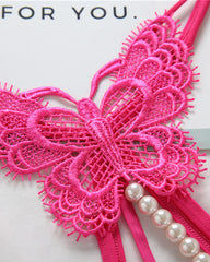 Sexy Lace Embroidery Crotchless Pearl Thong