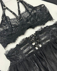 Sexy Lace See-Through Mesh Tulle Skirt Six-Piece Set