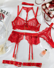 Sexy Embroidered Lace Stitching Garter Mesh pajamas Set