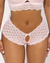 Women's Sexy Lace Heart Hollow Bow Open Crotch Panties