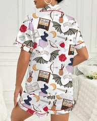 Women's Halloween Printed Casual Short Sleeve Top and Shorts Pajama Set