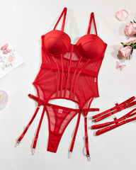 Sexy Mesh Breathable Body Shaping Split Steel Ring Gathered With Leg Ring Suit