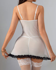 Sexy See-Through Lace Seductive Dress With Fishnet Stockings Set