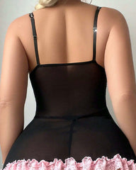 Sexy See-Through Lace Seductive Dress With Fishnet Stockings Set