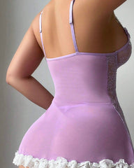 Sexy See-Through Lace Seductive Dress With Fishnet Stockings Set