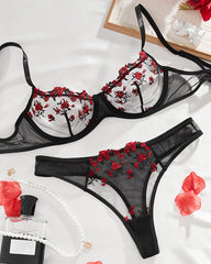 Women's Lace Flower Underwire Sexy Bra Set