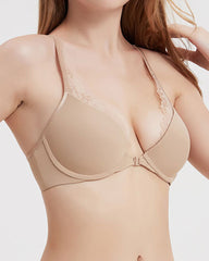 Women's Seamless Front-Clasp Wire-Free Lace Comfort Bra and Panty Set