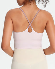 Women's Seamless Fixed Chest Pad Contrast Color Strap Cross Sports Yoga Vest
