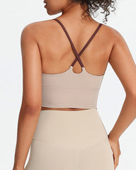 Women's Seamless Fixed Chest Pad Contrast Color Strap Cross Sports Yoga Vest