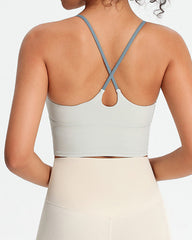 Women's Seamless Fixed Chest Pad Contrast Color Strap Cross Sports Yoga Vest