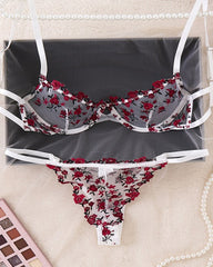 Lace Flower Embroidery Sexy Lingerie Set