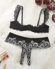Sexy Lace Mesh Open Crotch Hollow Bra Underwear Set