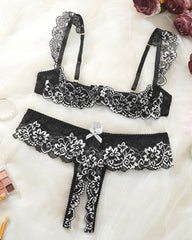 Sexy Lace Mesh Open Crotch Hollow Bra Underwear Set