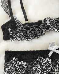 Sexy Lace Mesh Open Crotch Hollow Bra Underwear Set