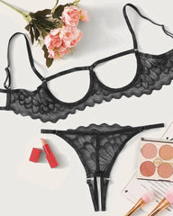 Sexy Lace Hollow Anti-Sagging Bra and Crotchless Thong Set