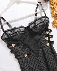 Sexy Lace Long See-Through Suspender Dress Set