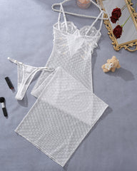 Sexy Lace Long See-Through Suspender Dress Set