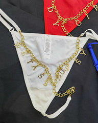 Sexy Gold Rhinestone Letter Chain Thongs