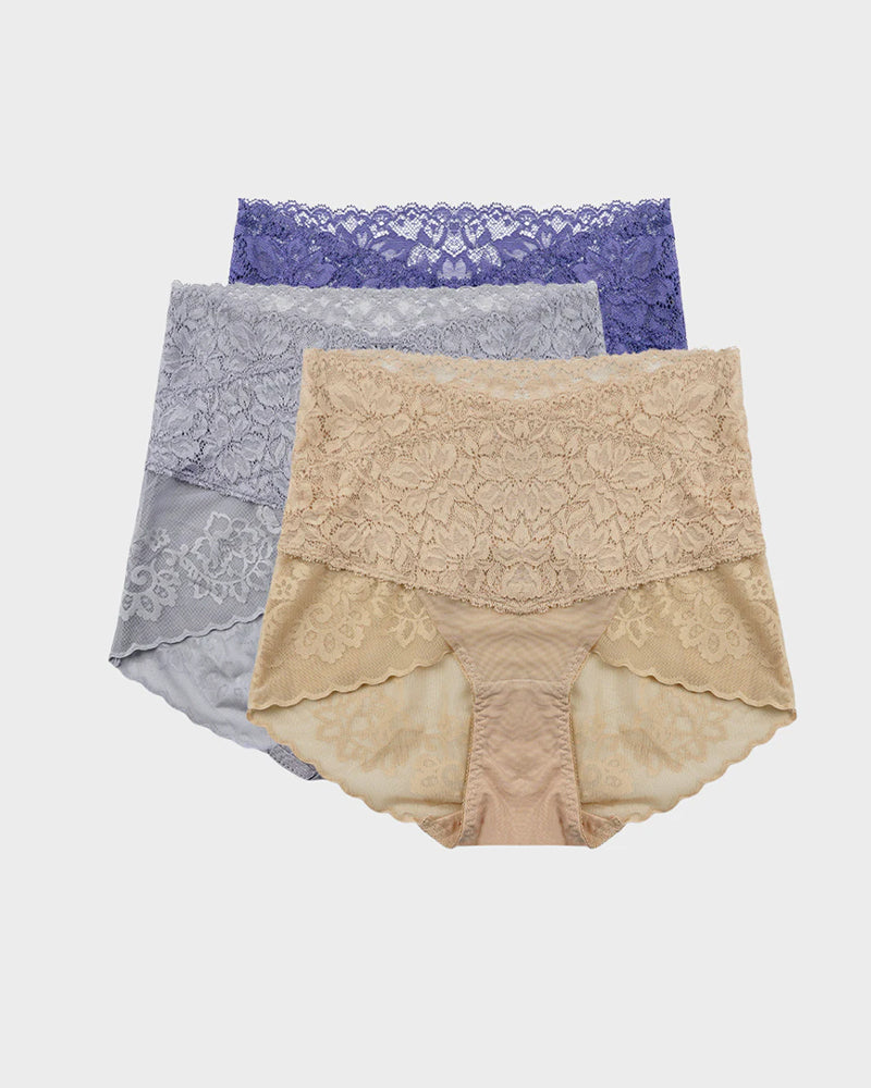 3-Pack High-Waist Lace V-Shaped Breathable Tummy-Control Panties