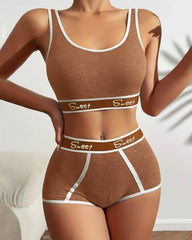 Yoga Letter Tape Contrast Bra and Boxer Briefs Casual Sports Set