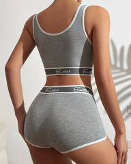 Yoga Letter Tape Contrast Bra and Boxer Briefs Casual Sports Set