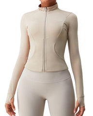 Breathable Quick-Drying Front Zip Yoga Track Jacket with Pockets and Thumbholes
