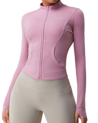 Breathable Quick-Drying Front Zip Yoga Track Jacket with Pockets and Thumbholes