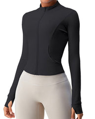 Breathable Quick-Drying Front Zip Yoga Track Jacket with Pockets and Thumbholes