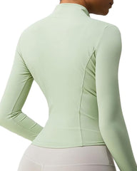 Breathable Quick-Drying Front Zip Yoga Track Jacket with Pockets and Thumbholes