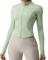 Breathable Quick-Drying Front Zip Yoga Track Jacket with Pockets and Thumbholes