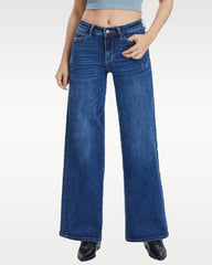 Mid-Rise Loose Stretch Wide-Leg Jeans