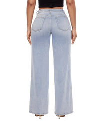 Mid-Rise Loose Stretch Wide-Leg Jeans