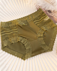 Mid-Rise Antibacterial Crotch Breathable Seamless Lace Satin Briefs