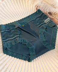 Mid-Rise Antibacterial Crotch Breathable Seamless Lace Satin Briefs