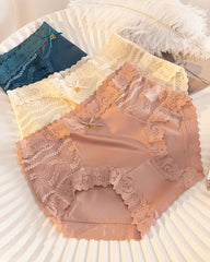 Mid-Rise Antibacterial Crotch Breathable Seamless Lace Satin Briefs