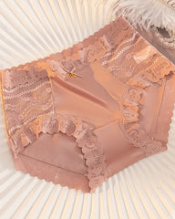 Mid-Rise Antibacterial Crotch Breathable Seamless Lace Satin Briefs