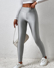 High-Waisted Elastic Colorful Glossy Solid Color Sports Yoga Tights