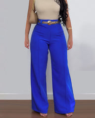 Casual High Waist Solid Color Pocket Wide Leg Pants
