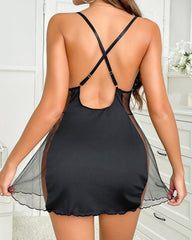 Sexy Lace Mesh See-Through Suspender Nightdress