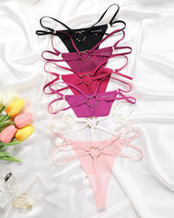 Seamless Double-Strap Heart Metal Ring Design Sexy Thong