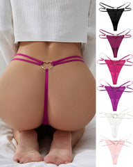 Seamless Double-Strap Heart Metal Ring Design Sexy Thong