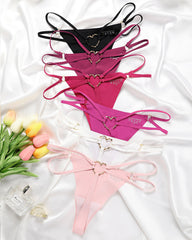 Seamless Double-Strap Heart Metal Ring Design Sexy Thong